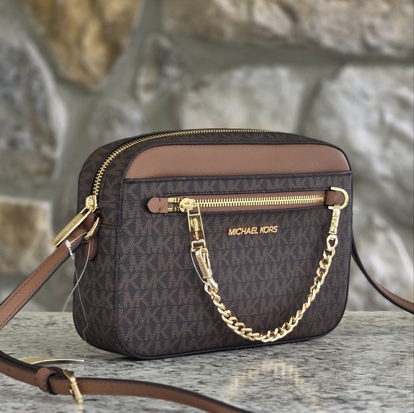 Michael Kors Handbags - Michael Kors Jet Set Logo Large Brown Crossbody